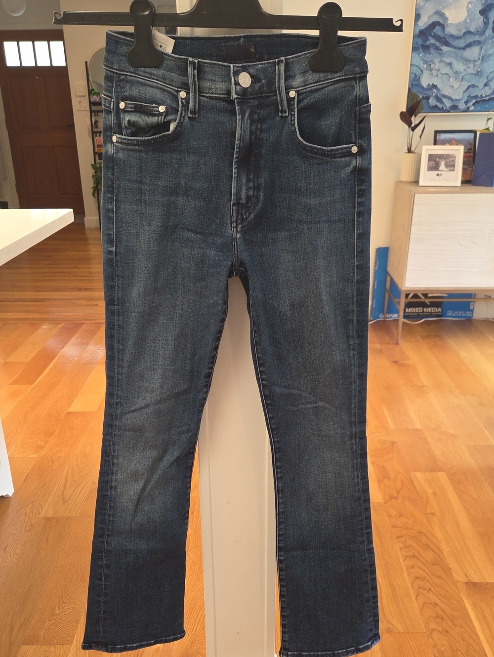 MOTHER Womens The Insider Ankle High Rise Denim Jeans In Dark Blue Wash (23)